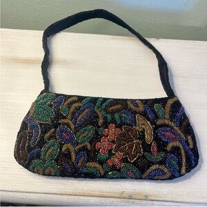 Embroidered Beaded Handbag - Black and Multicolor NWOT